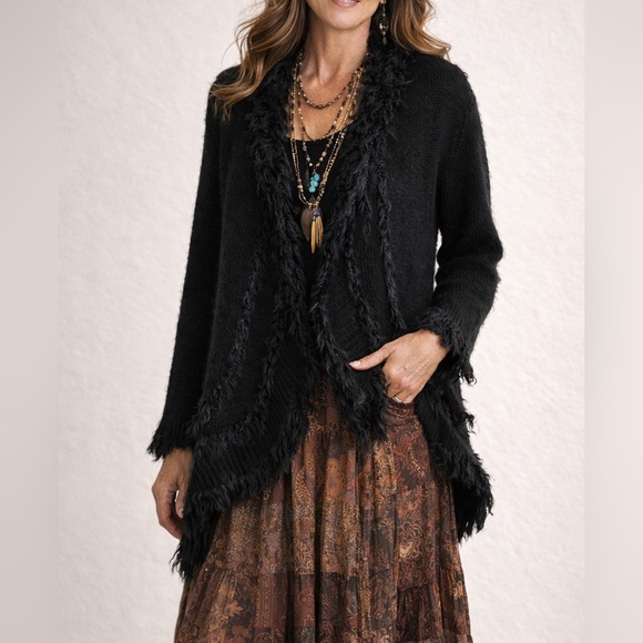 Lisa international Sweaters - Lisa International Black Frayed Knit Cardigan Indie Sleeze Boho Plus Size 1X